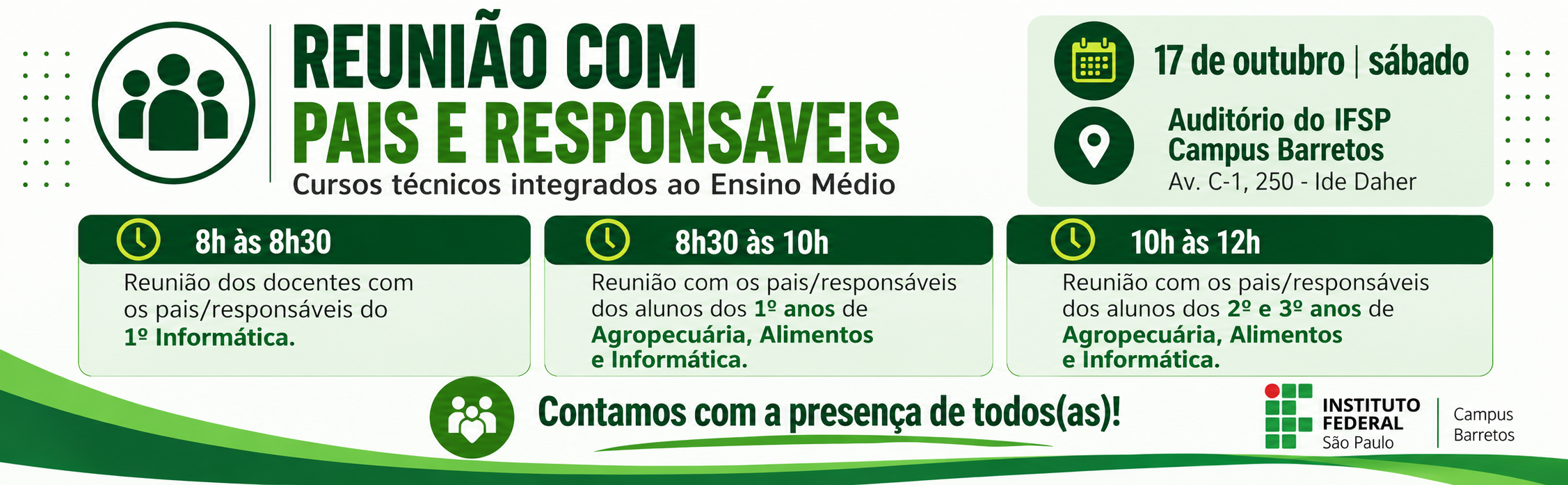Reunião de pais e responsáveis no dia 17 de outubro