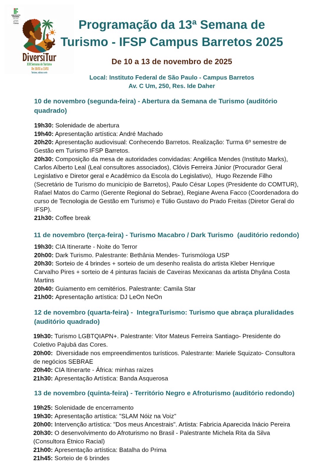 xiii semana turismo programacao